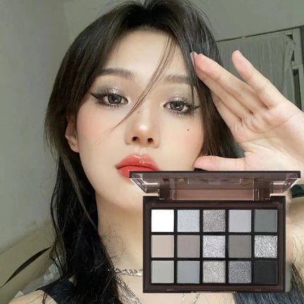 15 Colors Smokey Eye Shadow Palette Dark Grey Shimmer Matte Eye Shadow Punk Glitter Eyes Makeup For Women Daily Party
