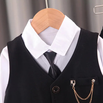 2024 new  boy's solid color children's gentleman suit wear baby chain vest  Tie Shirt three piece formal evening fashion dres