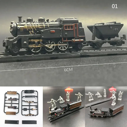 1/200 4D Steam Electric Locomotive Train Model 7cm Mini Plastic Building Kit Sand Table Assembly Toy For Children Gift