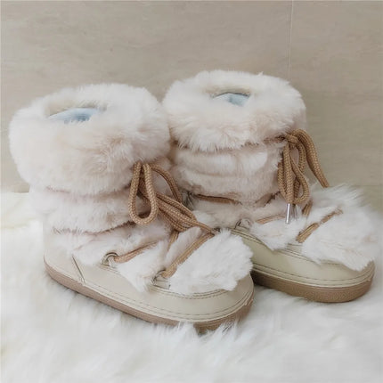 2025 Winter Ankle Boots for Women Platform Antiskid Waterproof Ski Boots Luxury Fluffy Furry Fur Boots Woman's Ankle Booties