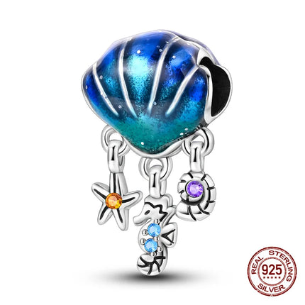 Charm 925 Silver Blue Ocean Life Theme Charm Beads Fit 3mm Original Bracelet For Women DIY Pendants Luxury Jewelry Gift Hot Sale
