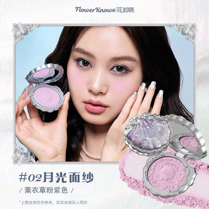 Flower Knows Shells Jewel Collection Embossed Silk Satin Blusher Expands Shrink Cheek Vintage Pearl Makeup