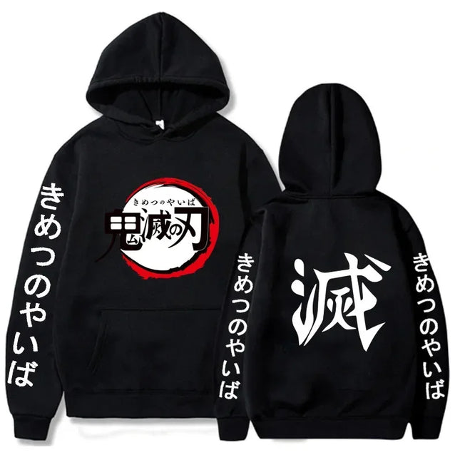 Popular Anime Print Hoodies Demon Slayer Blade Warm Fleece Japanese Street Kamado Nezuko Custom Men's Sweater Pullover Hoodies