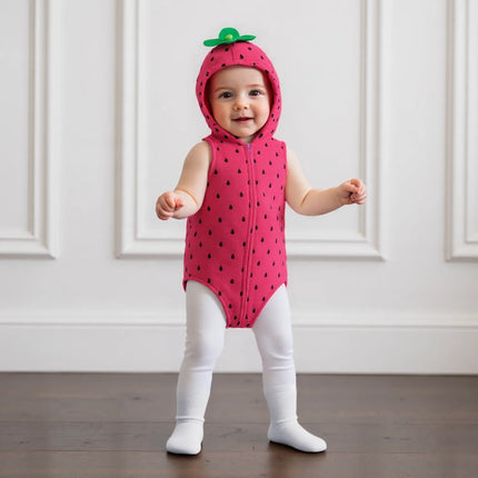 Baby Girls Romper Sleeveless Hooded Strawberry Seed Print Infant Bodysuit with Socks Cosplay Halloween Clothes