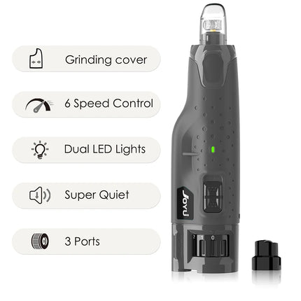 Dog Nail Grinder Dustproof with 2 LED Light - Super Quiet Powerful 6-Speed Nail Trimmer File for Small Medium Large Dogs dog acc