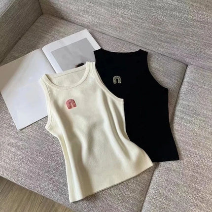2025 Spring/Summer New Women's Heavy Industry Crystal Diamond Decorative Slim Sleeveless Tank Top