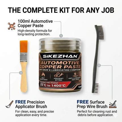 SIKEZHAN High-Temp Copper Grease 1400°C, Anti-Seize Lubricant for Car Brakes,Exhaust,Spark Plugs & Bolts with Applicator Brushes