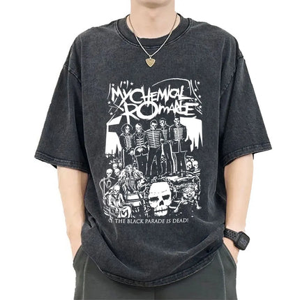 My Chemical Romance Band Washed T-shirt Long Live The Black Parade Tour Merch T-shirts Men Women Gothic Punk Oversized T Shirts