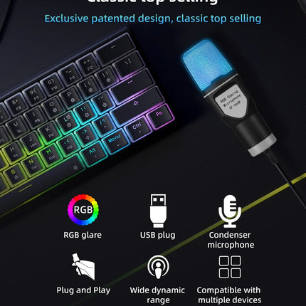 Gaming Computer Professional Condenser Microphone Mic PC Laptop USB Wired Live Streaming Podcast Studio Mike Kit Gamer Karaoke