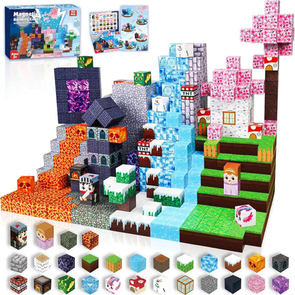 Magnetic Building Blocks Mine World Magnet Cube Set STEM Montessori Sensory Toy for Kids Boys Girls Ages 3+ DIY Model Children