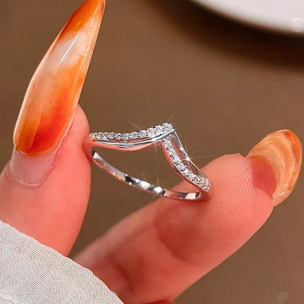 925 Sterling Silver Fashionable Gorgeous V-shaped Zircon Ring For Women Engagement Wedding Luxury High Quality Fine Jewelry