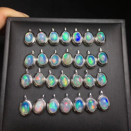 1 Pc Fengbaowu Natural Colorful Opal Pendant Oval Cabochon 925 Sterling Silver Reiki Healing Stone Jewelry Gift For Women