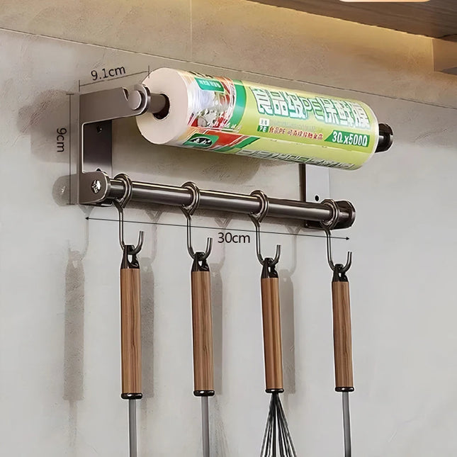 Stainless Steel Kitchen Utensil Shelves Spoon Holder Dishcloth Rack Shelf Wall Kitchen Roll Holder Multi-Purpose Films Hooks