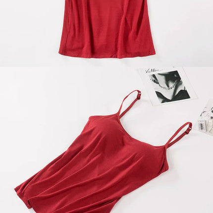 2020 Women Solid Tank Tops Adjustable Strap Built In Cup Padded Wireless Camisole Camis Vest Female Home Basic Tank Top