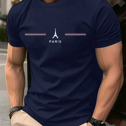 Men's 100% pure cotton summer loose oversized casual Paris letter printed sports round neck short sleeved T-shirt top