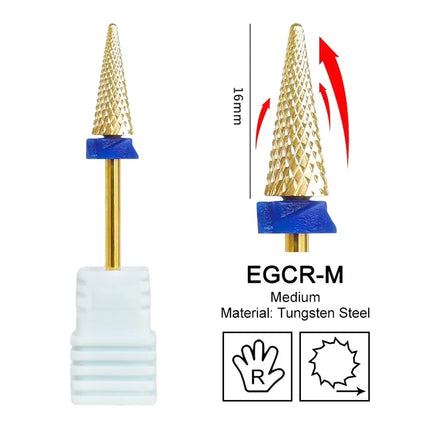 16mm Extra Long Triangle Cone Nail Drill Bits Gold Carbide Milling Cutter Gel Remover Grinding Manicure Tools Accessories 3/32"
