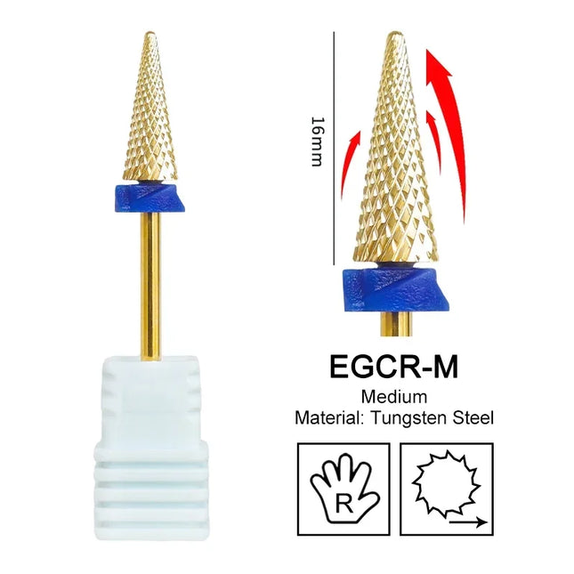 16mm Extra Long Triangle Cone Nail Drill Bits Gold Carbide Milling Cutter Gel Remover Grinding Manicure Tools Accessories 3/32"