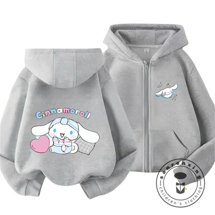 Boys Girls 2026 Autumn Winter Cinnamoroll Zipper Hoodie 3-14Y Cute Kawaii Street Cartoon Hot Fashion Outdoor Casual