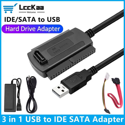 3 in 1 IDE SATA to USB Adapter Cable USB to SATA IDE Converter for 2.5 3.5 Inch SSD HDD with AC Adapter Support Windows MAC OS