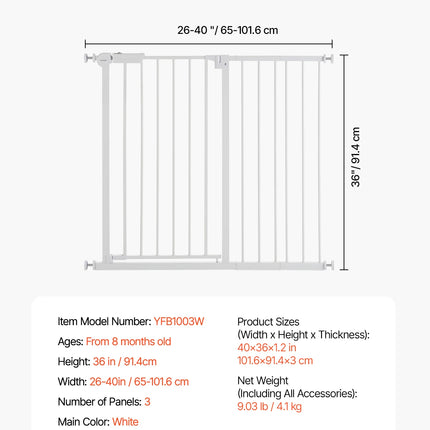 SucceBuy Baby Gate 28/30/36 Inches High Dog Gate Easy Step Walk Thru Child Pet Security Pressure Mount Kit Wall Cups Doorways