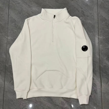 Half zip hoodie for men, long sleeved fleece hoodie, half high neck top, simple sporty style versatile top for autumn and winter