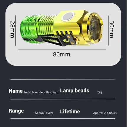 3LED Super Bright Flashlight  Mini Burst Flash Torch Rechargeable Outdoor Waterproof Emergency Spotlight with Pen Clip Magnet