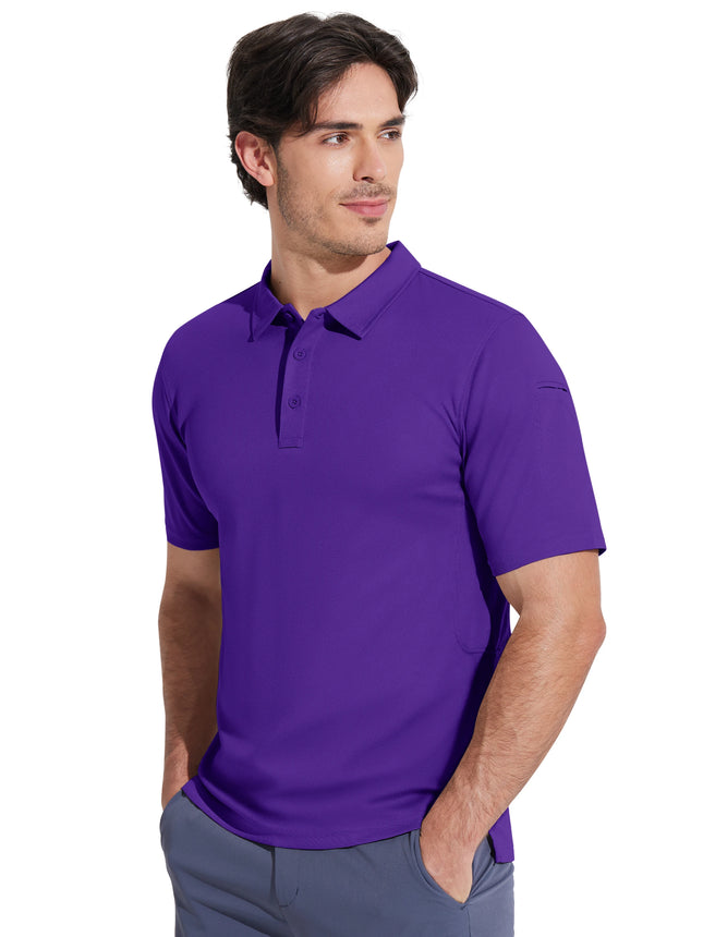 MAGCOMSEN Men's Tactical Polo Shirt Quick Dry Performance Pique Work Golf Shirt Sunglasses Loop Sleeve Pen Pocket