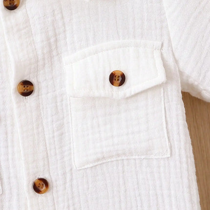 Summer Casual Comfort Soft Solid Color Simple Cotton Short Sleeve Romper Baby Girl Pocket Fashion Baby Boy Romper