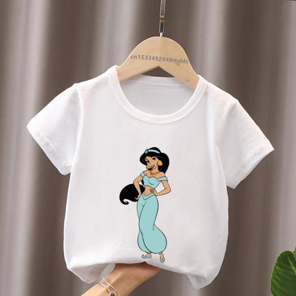 Hot Sale Aladdin Jasmine Princess Print Cartoon Kids T-Shirts Girls Clothes Baby Boys Short Sleeve T-shirt Summer Children Tops