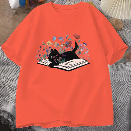 Floral Cat Shirt, Cat Lover T-shirt, Cat Book Shirt, Cat Lover Gift, Gift for Her, Cat Mom Shirt Gift, Cute Cat Shirts, Cute Boo
