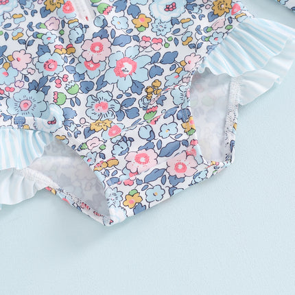 MISOWMNJOY Ruffle Floral Print Baby Girls Beachwear Summer Rash Guard Swimsuit Long Sleeve Bathing Suit Infant Swimwear with Hat