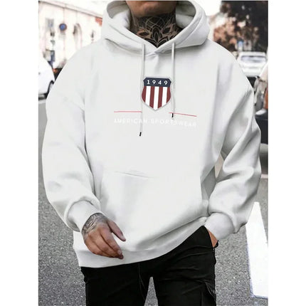 2025 Men's Hoodie Warm Men's Sweatshirt Fashion Street Casual Men's Loose Cool 1949 Printed Pullover  Hoodie