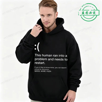 Blue Screen of Death Men Hoodies Needs More Pizza Geek Programmer Graphic Tracksuits Man Sportwear Geek Sweatshirts Tops Gifts