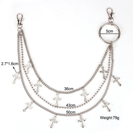 Punk Metal Cross Star Layered Chain Keychain For Women Men Waist Key Chain Wallet Jeans Hip-hop Pants Harajuku Belt Jewelry Gift