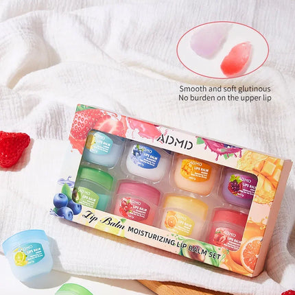8pcs/box Fruits Lip Balm Sets Moisturizing Lipstick Makeup Base Moisturizer Lip Balm Anti-Cracking Lips Skin Care