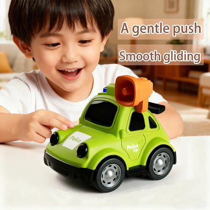 Random Color Cartoon Inertia Police Car Toy, Flexible Moving Parts, 360° Rotation, Cute Interactive Toy for Boys Girls.