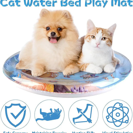 Cat Water Mat Sensory Water Playmat, Anti-Scratch Design Pet Water Mat for Bored Indoor Cats, Cat Interactive Toys with Inflator