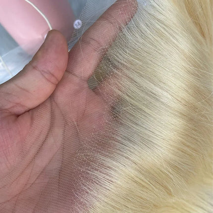 #613 Blonde 13x4 Lace Frontal Straight Pre Plucked Swiss HD Transparent 100% Brazilian Virgin Human Hair Full End