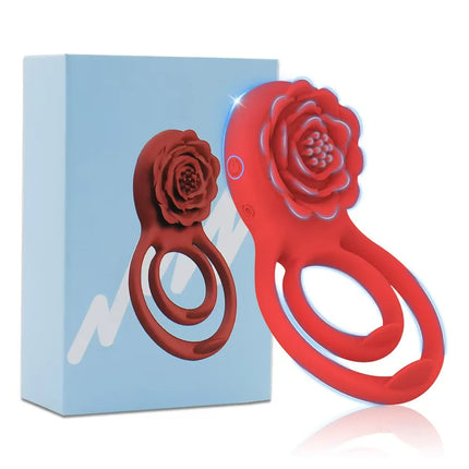 Vibrating Cock Ring with Rose Clitoral Stimulator Pleasure Penis Ring Vibrator 7 Vibration Couples Adult Sex Toys for Men Women