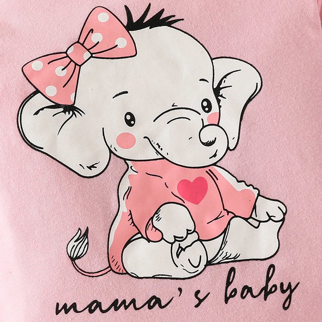 Baby Girl Set Newborn Clothes Cartoon Elephant Printed Onesie Long Sleeve Onesies Elastic Waist Pants Infant Outfits 0-18 Months