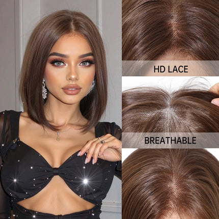 Topshe Short Bob 13x6 HD Lace Front Wig Ombre Blonde Straight Synthetic Wigs Glueless Pre-Plucked Heat Resistant Fiber Daily