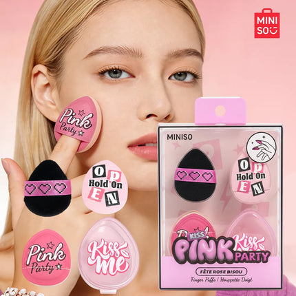 MINIISO Pink Party Series Thumb Powder Puff 3-Pack Combo - Comes with Storage Box for Portable and Easy Storage