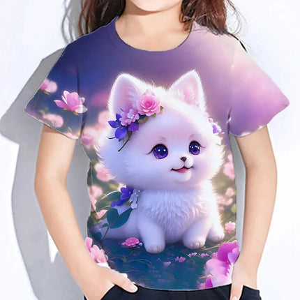 Children's Clothes 3d Print Kawaii Cat Pattern T Shirts Short Sleeve Tops 2024 Kids Clothing Girls Boys Clothes 2 To 8 Years