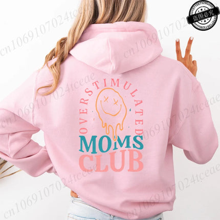 Overstimulated Moms Club Hoodies for Women,Mama Birthday Women's Sweatshirts Clothing,Funny Mama Hooded Hoodies,Mother Gifts