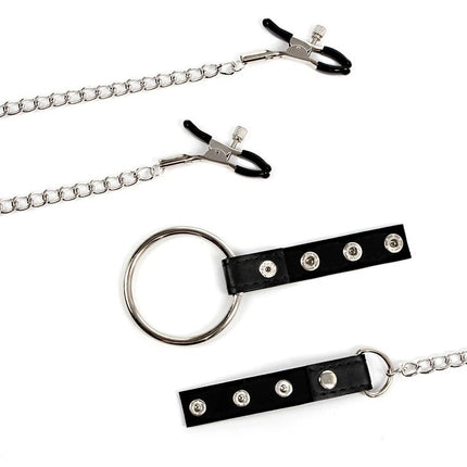 Nipple Clamps with Penis Ring Stainless Metal Long Chain Testis Bondage Nipple Stimulator Erotic BDSM Sex Toys for Couples