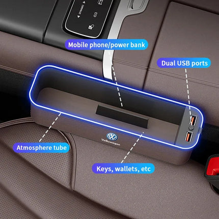 Car USB Charging Multifunction Seat Crevice Storage Box For Volkswagen Amarok Tiguan Polo Jetta GTI Golf Passat Touareg Magotan