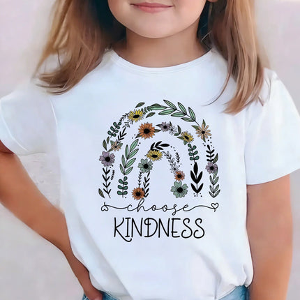 Choose Kindness with Flower Printed T-Shirts Fashion Kids Children's T-Shirt Boys Girls Summer Spring Casual Top Tee Shirt
