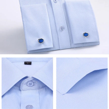 M~6XL Men's French Cuff Dress Shirt 2024New White Long Sleeve Formal Business Buttons Male Shirts Regular Fit Cufflinks Shirt