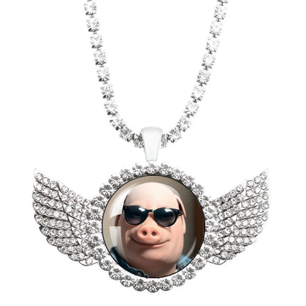 John Pork Is Calling Answer Call Phone Humor Funny Pig Graphic Glass Cabochon Angel Wings Pendant Necklace Jewelry Giftwholesale