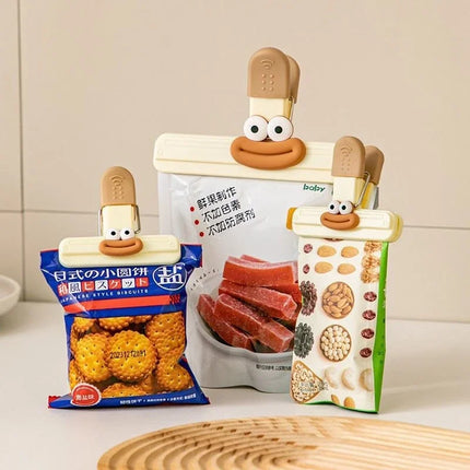 3pcs Creative Face Bag Sealing Clip Food Snack Clip Kitchen Tools Decorative Small Clip Refrigerator Plastic Food Bag Storage